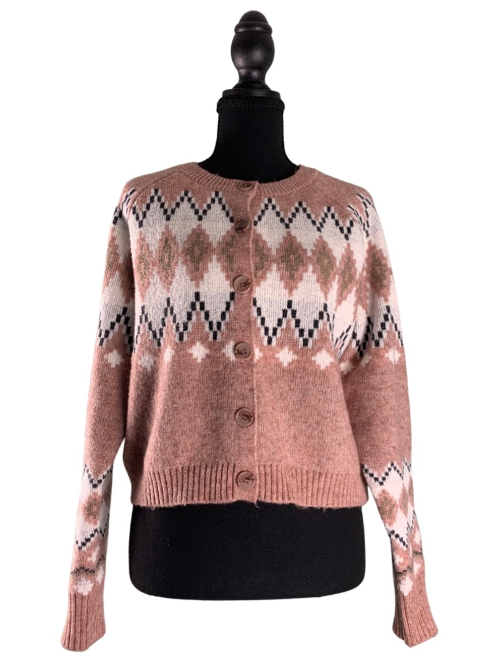 FRYE Fair Isle Button Up Cardigan Argyle Nordic Women S Cottagecore Boho